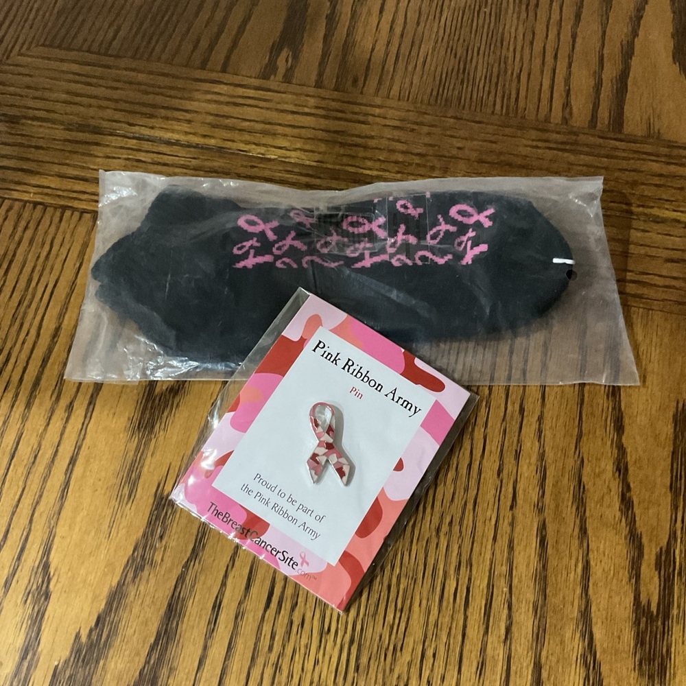 Pink Ribbon Black Ankle Socks & Pink Ribbon Army Pin Breast Cancer Inspired set